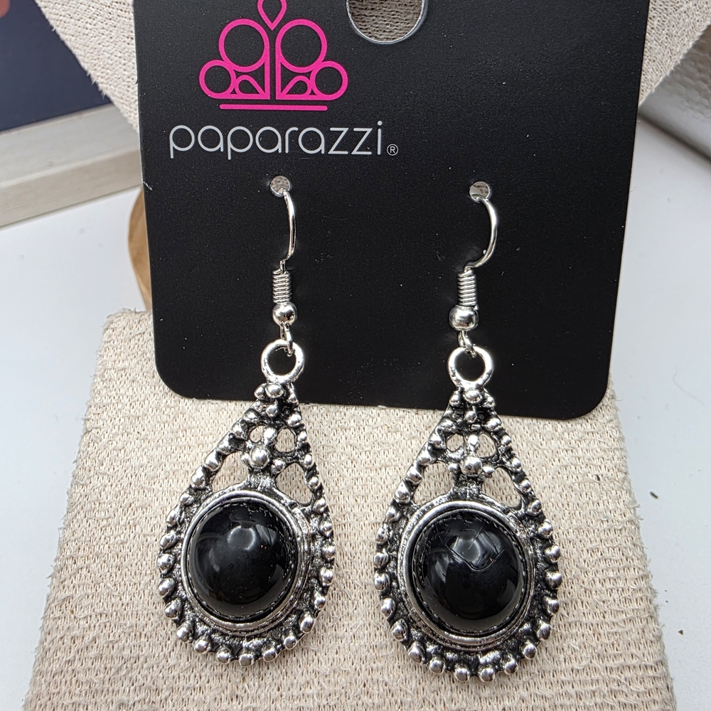 Paparazzi Black and Silver Teardrop Earrings (752)